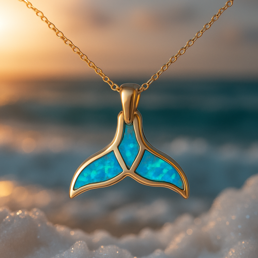 Collar de cola de delfín con ópalo azul océano para mujer