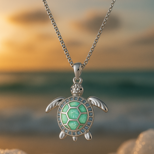 Maravilloso collar de tortuga de ópalo con detalles en azul brillante
