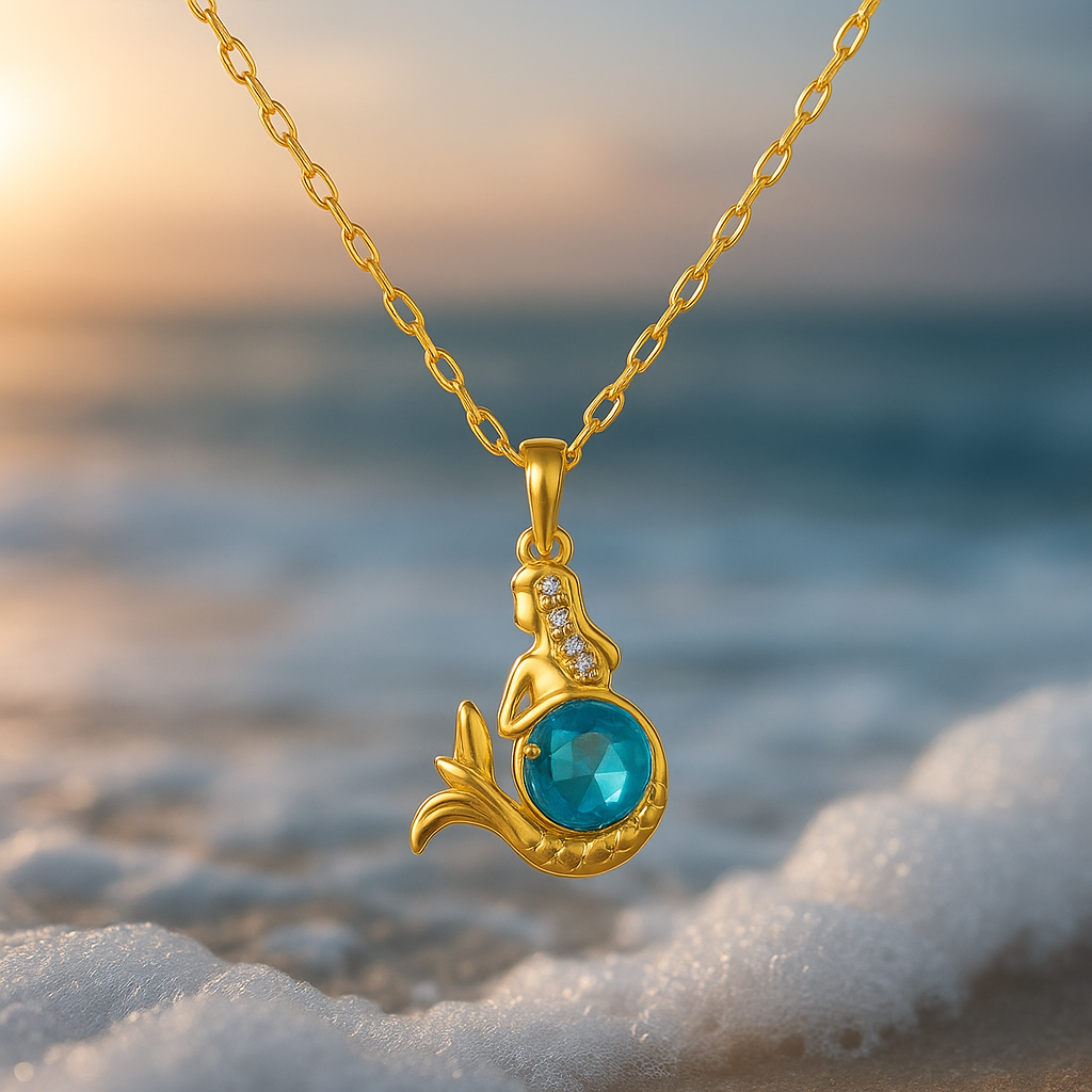 Collar de sirena de cuento de hadas con cristal azul brillante
