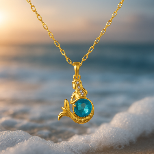 Collar de sirena de cuento de hadas con cristal azul brillante