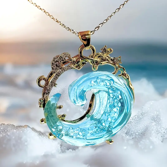 Collar de olas azul océano con delicado diseño de zarcillo