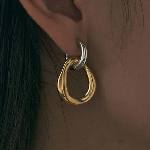 Pendientes geométricos ovalados de dos tonos estilo vintage