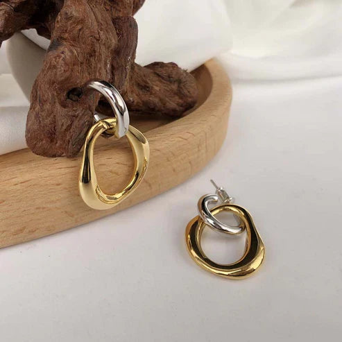 Pendientes geométricos ovalados de dos tonos estilo vintage