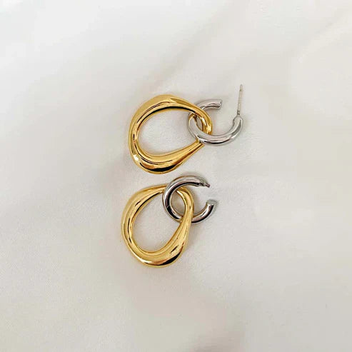 Pendientes geométricos ovalados de dos tonos estilo vintage