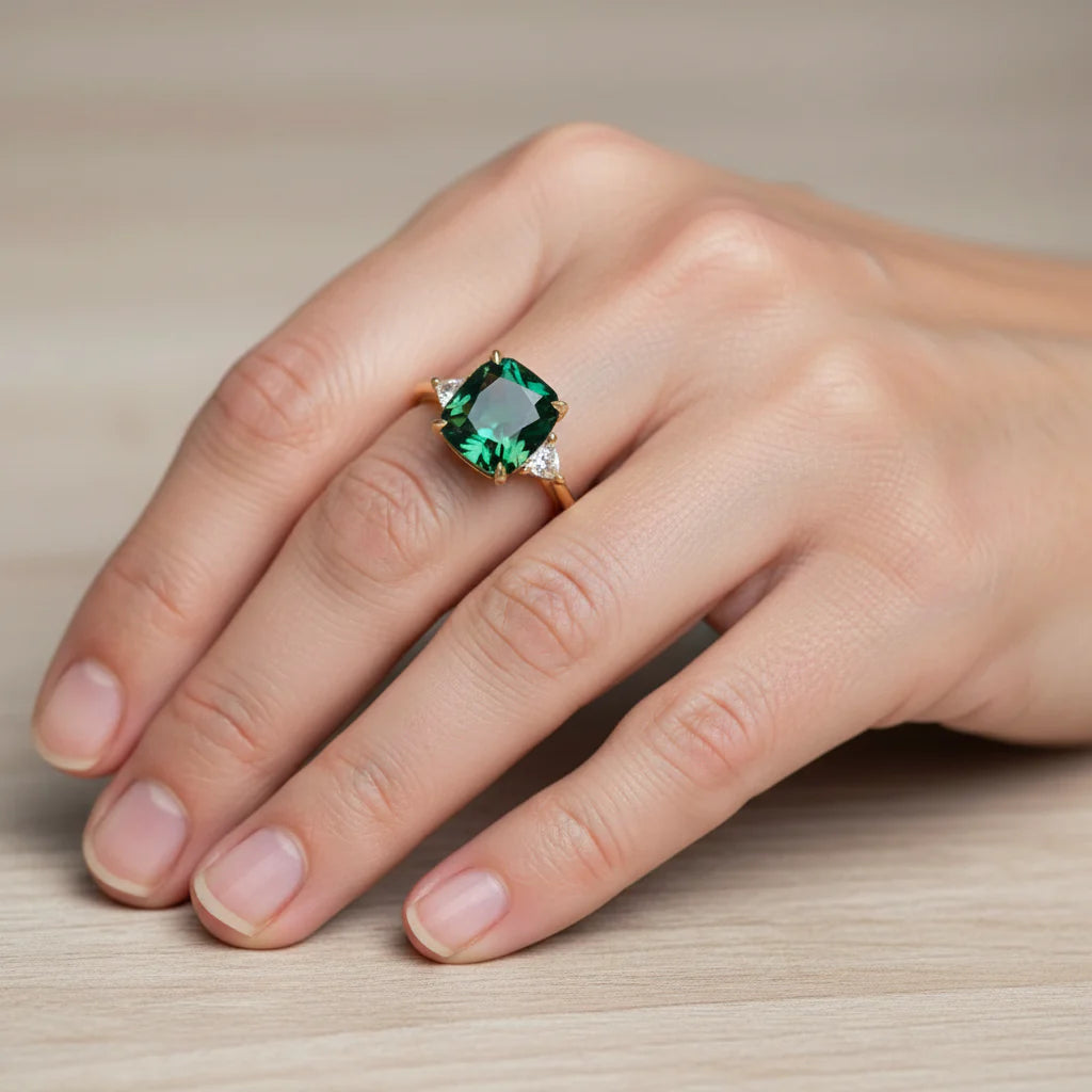 Anillo Elegante Cuadrado con Esmeralda