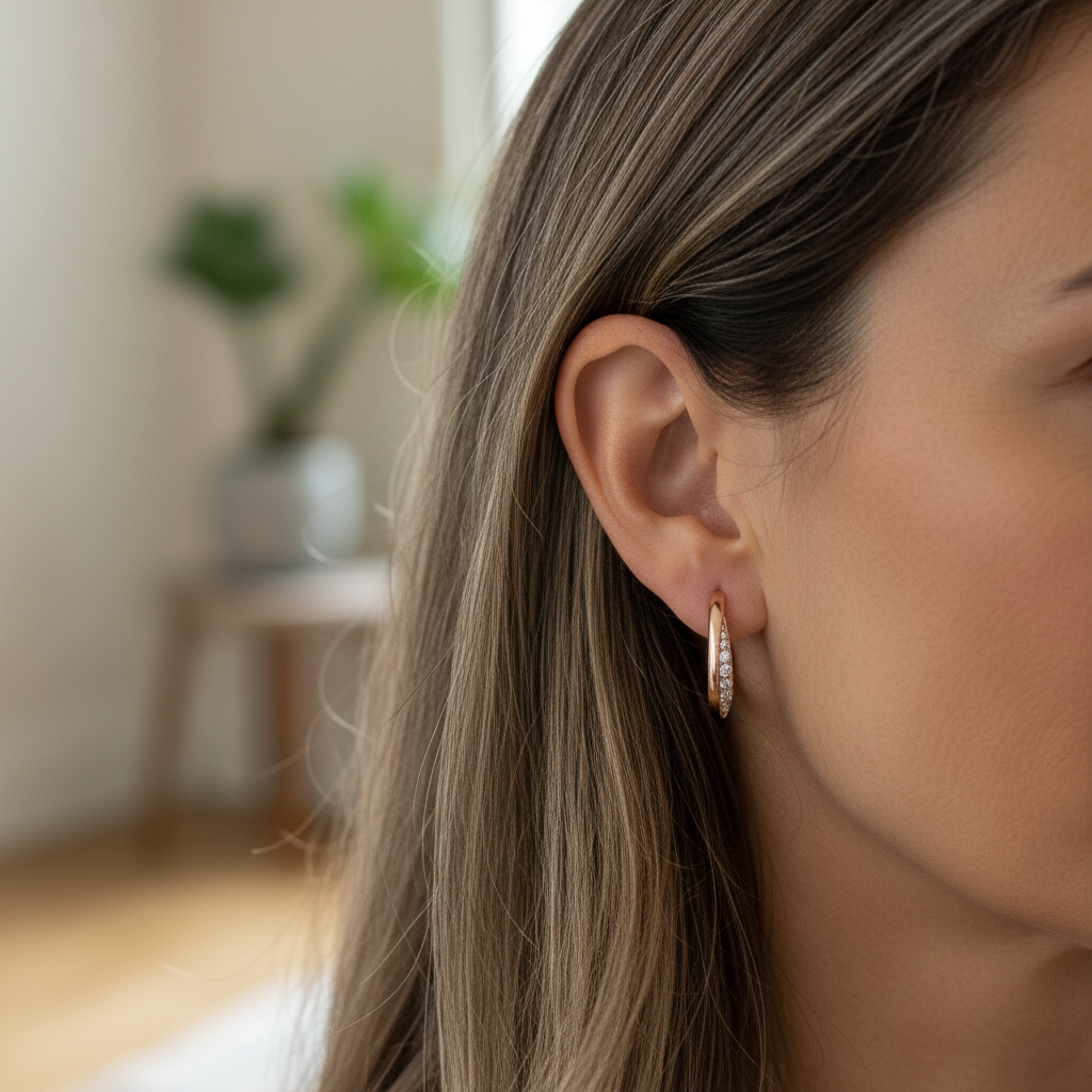 Pendientes de aro elegantes y delicados con brillantes cristales de circonita para mujer