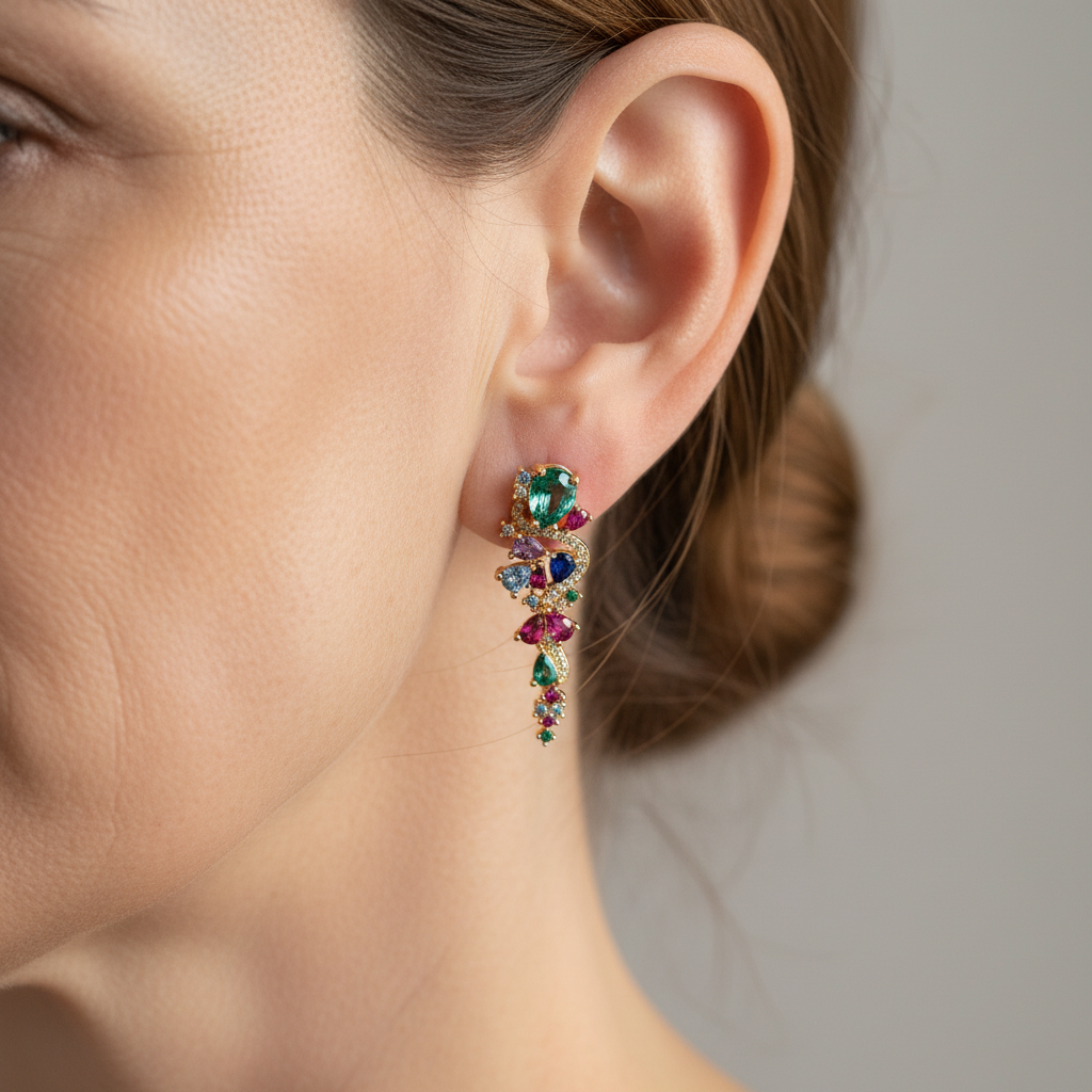 Pendientes brillantes con circonitas de colores para mujer