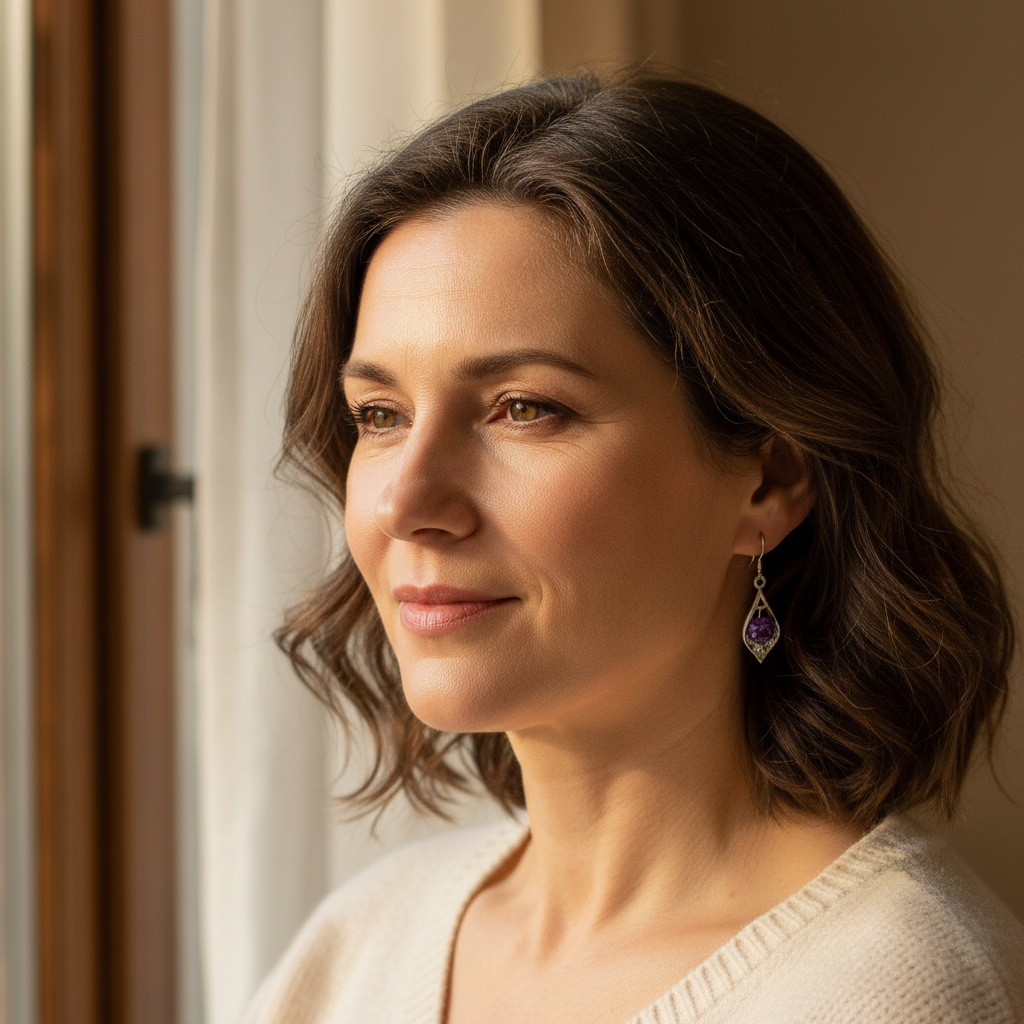 Pendientes de cristal violeta brillante con un elegante diseño de lágrima