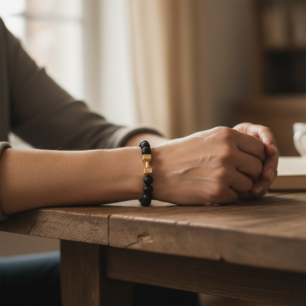Pulsera fitness con mancuernas de ónix, turquesa o piedra de lava para hombre