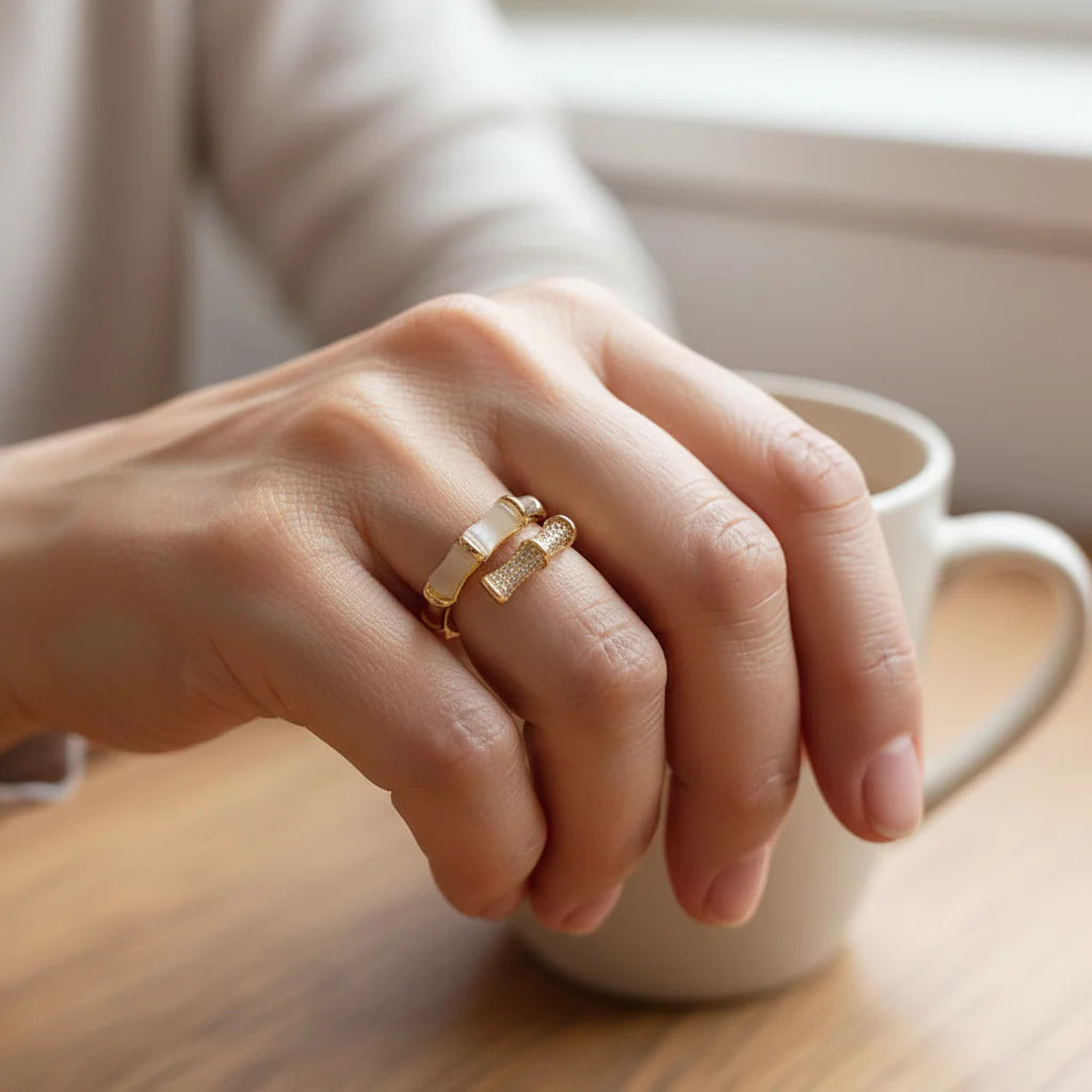 Anillo Bambú Plata y Ópalo