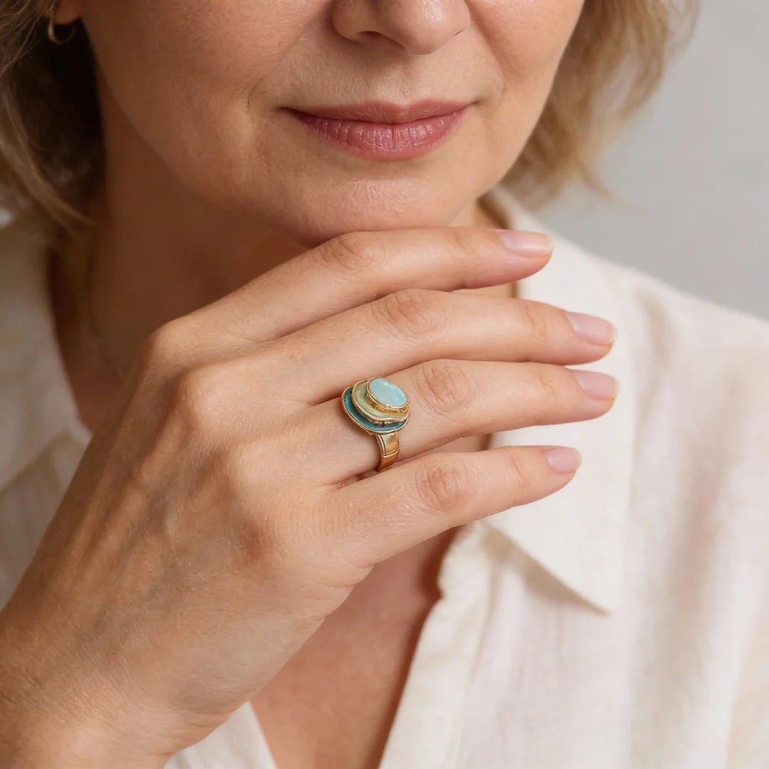 Anillo Vintage de 3 Capas con Esmalte