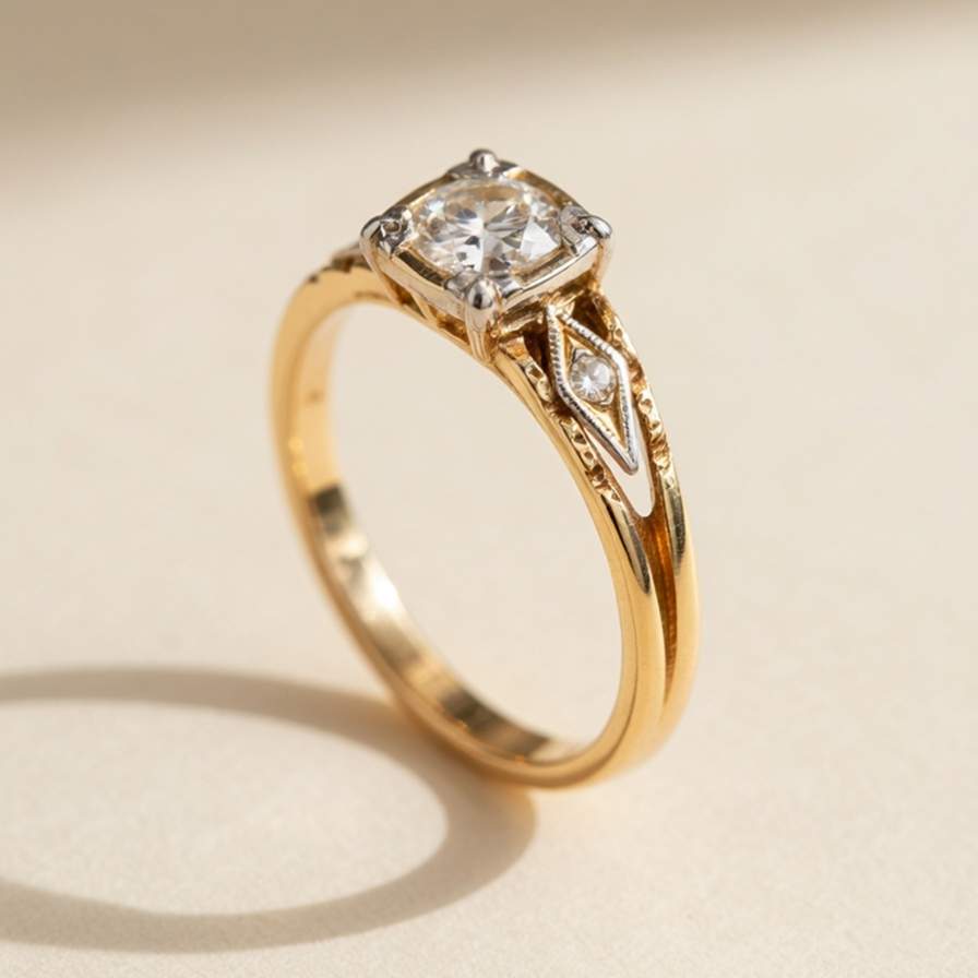 Elegante anillo solitario con circonitas