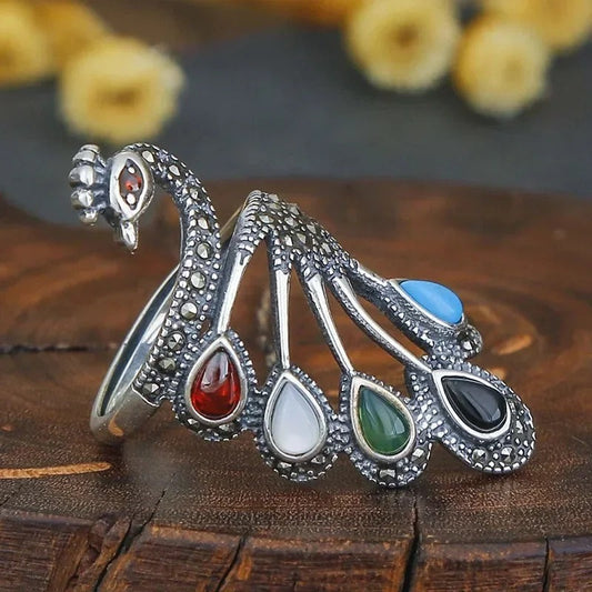 Anillo vintage ajustable con aguamarina