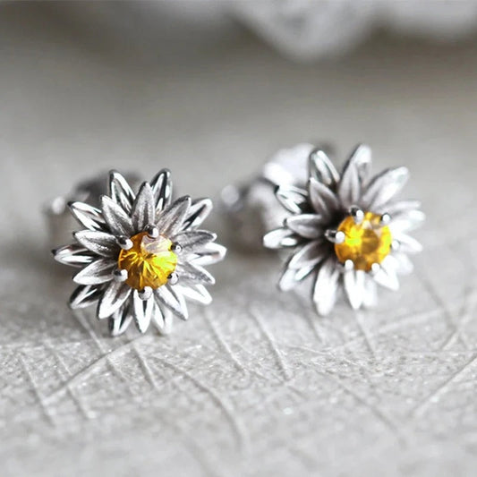 Pendientes de girasol con piedra citrina brillante para mujer