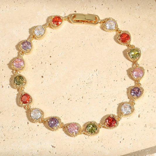 Pulsera de cristal de corazón de lujo con piedras de colores brillantes