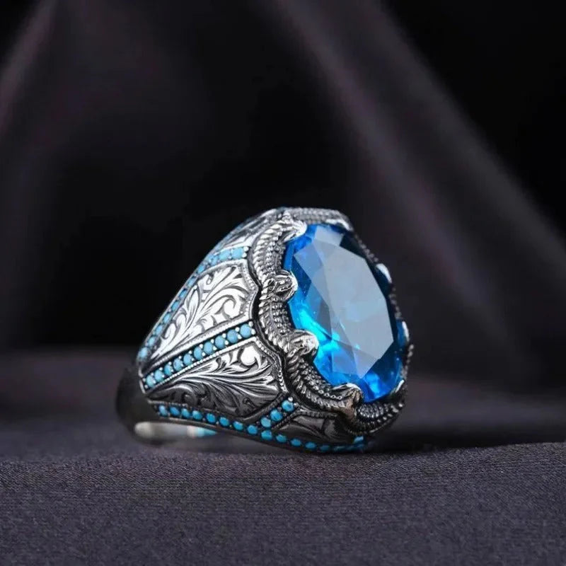 Anillo Vintage Artesanal con Piedra Azul