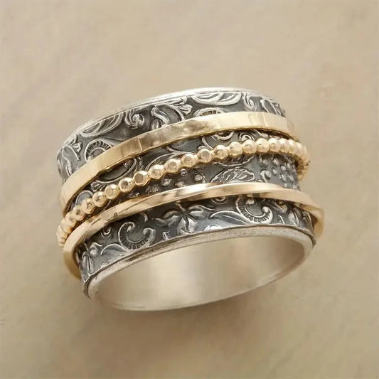 Anillo Vintage con Acabado Dorado y Acero Inoxidable Antiguo