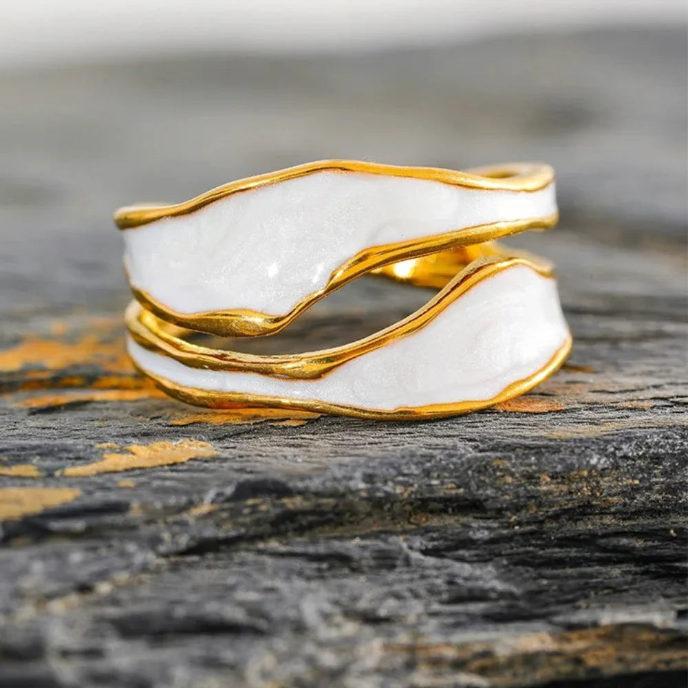 Anillo de Acero Inoxidable con Esmalte Blanco
