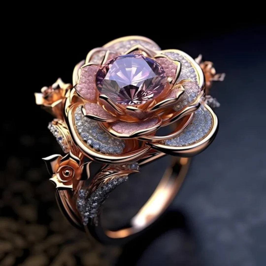Anillo vintage con piedra azul — Diseño floral
