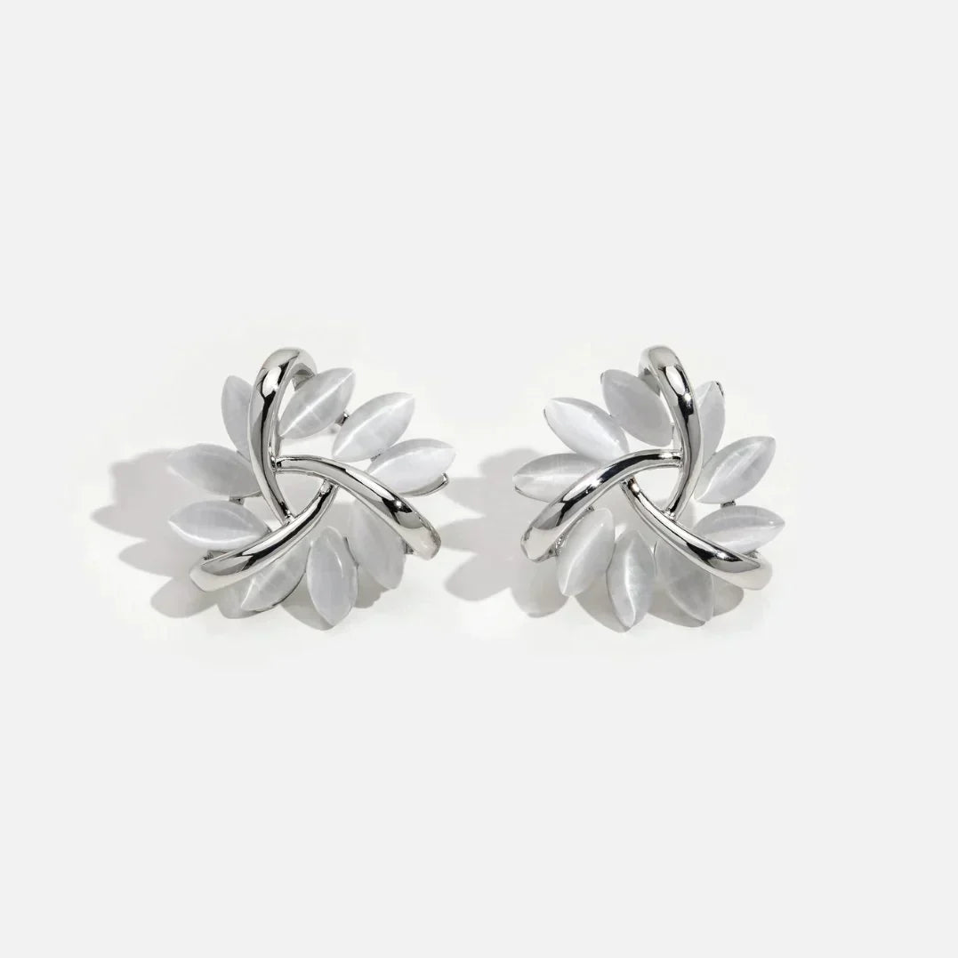 Pendientes de escamas de ópalo, forma de flor dorada, elegante aspecto de piedra preciosa