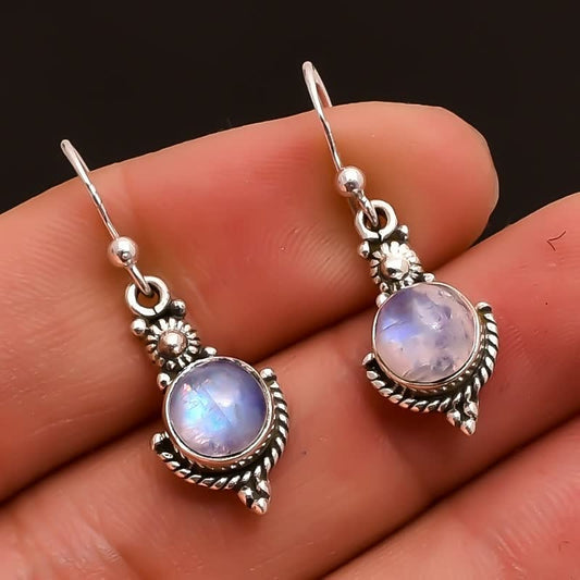 Pendientes colgantes místicos de piedra lunar arcoíris para mujer