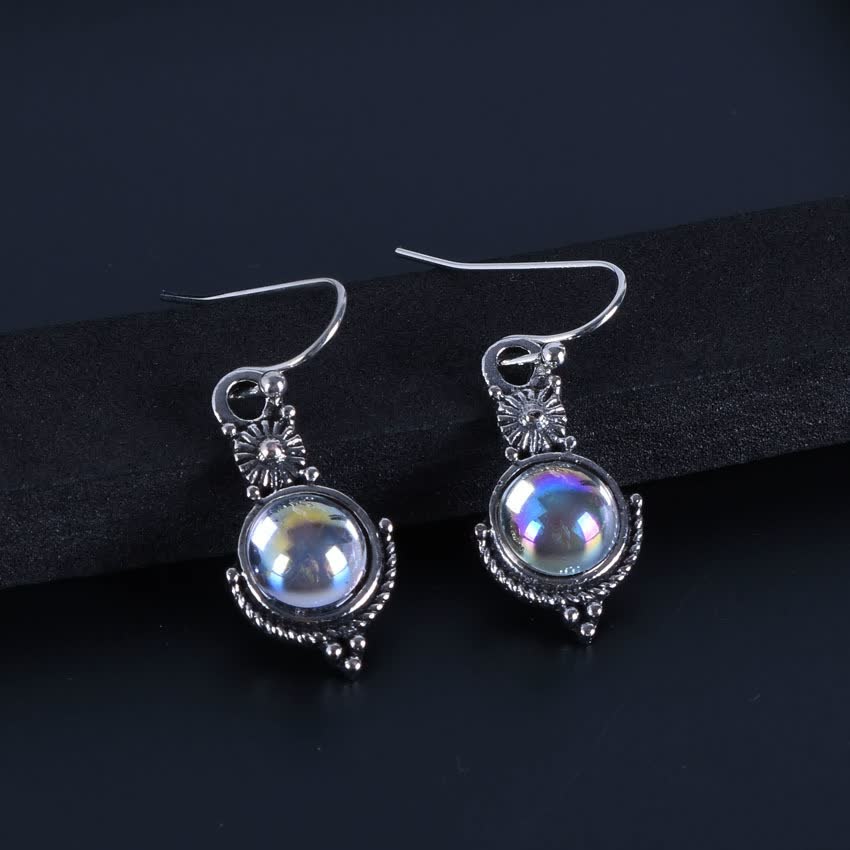 Pendientes colgantes místicos de piedra lunar arcoíris para mujer