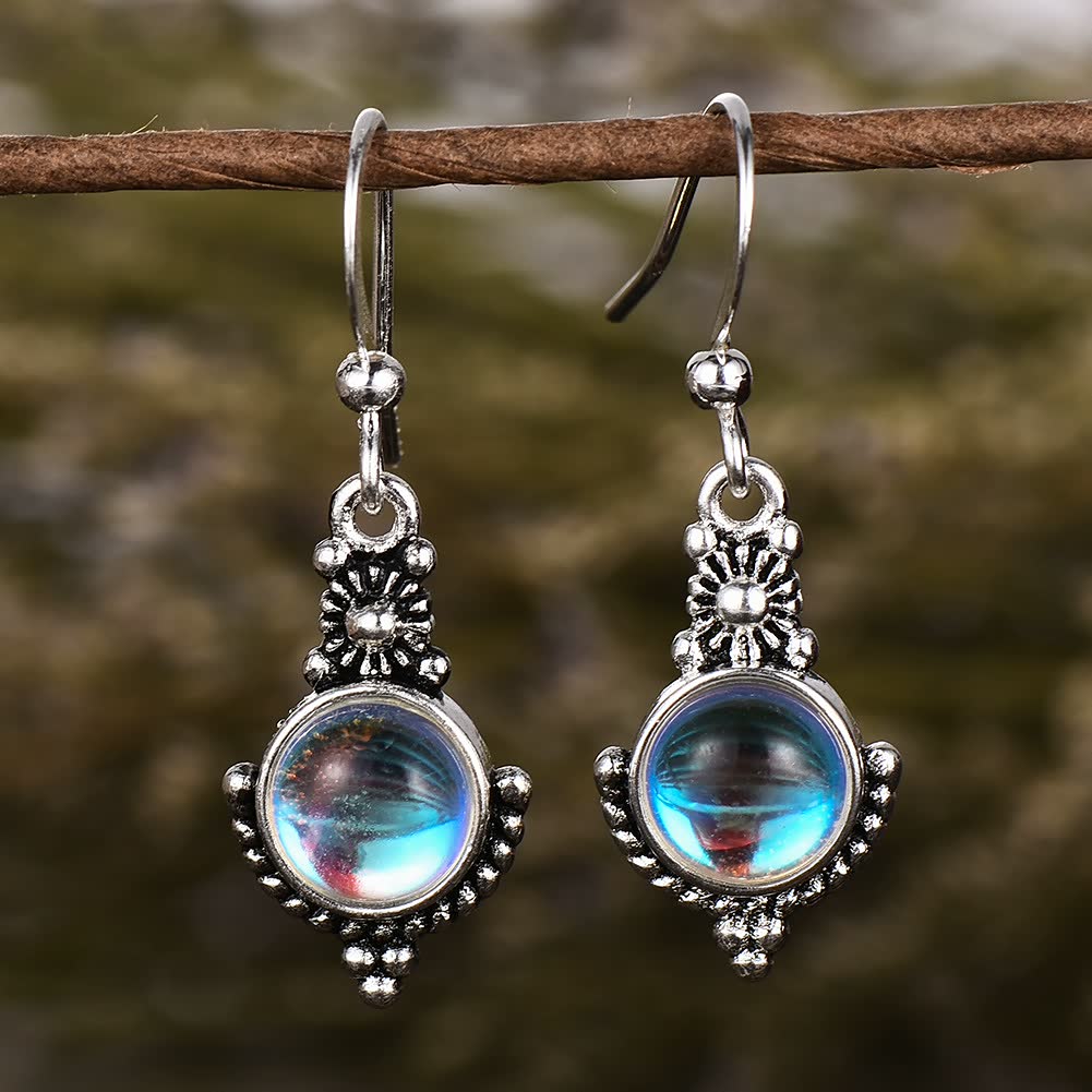 Pendientes colgantes místicos de piedra lunar arcoíris para mujer
