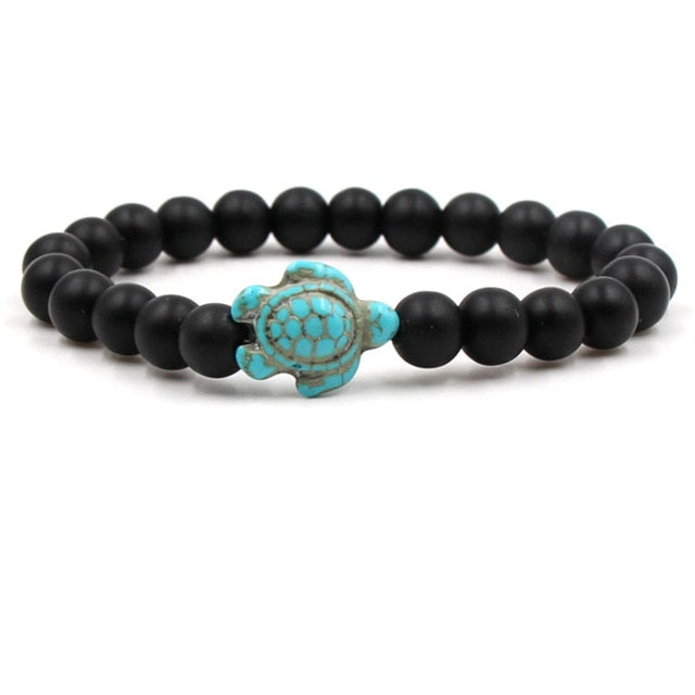 Pulsera de piedras naturales con colgante tortuga turquesa y cuentas