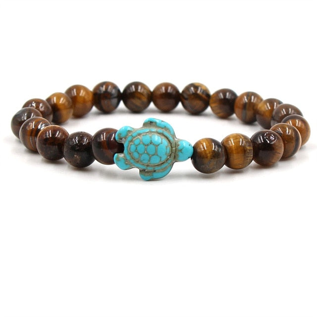Pulsera de piedras naturales con colgante tortuga turquesa y cuentas