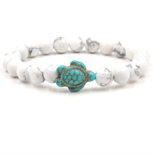 Pulsera de piedras naturales con colgante tortuga turquesa y cuentas