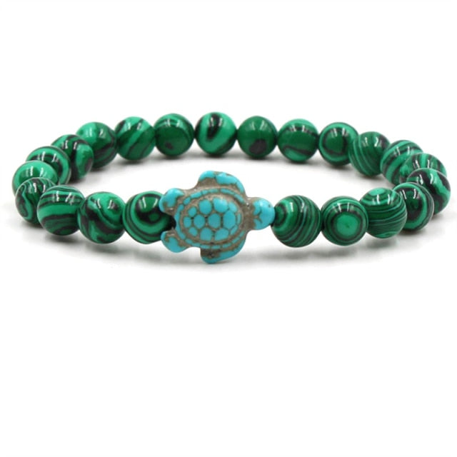 Pulsera de piedras naturales con colgante tortuga turquesa y cuentas