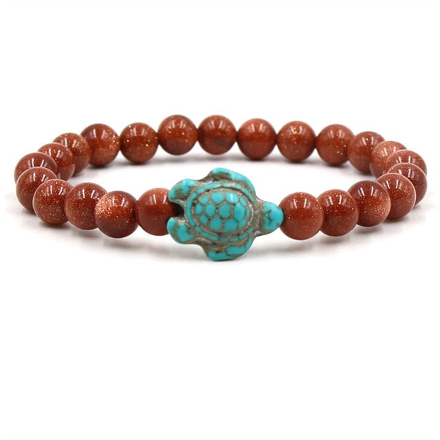 Pulsera de piedras naturales con colgante tortuga turquesa y cuentas