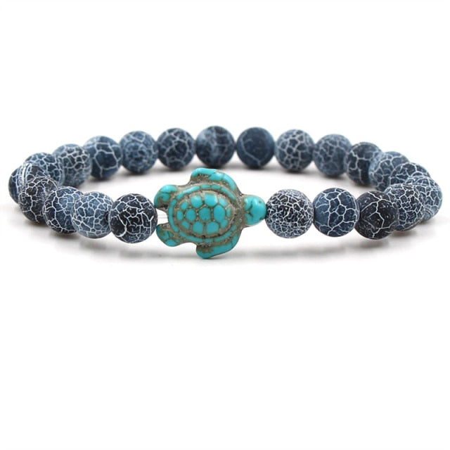 Pulsera de piedras naturales con colgante tortuga turquesa y cuentas