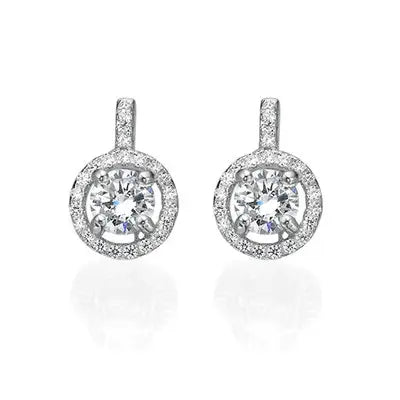 Pendientes brillantes de circonita cúbica con diseño de halo para mujeres elegantes