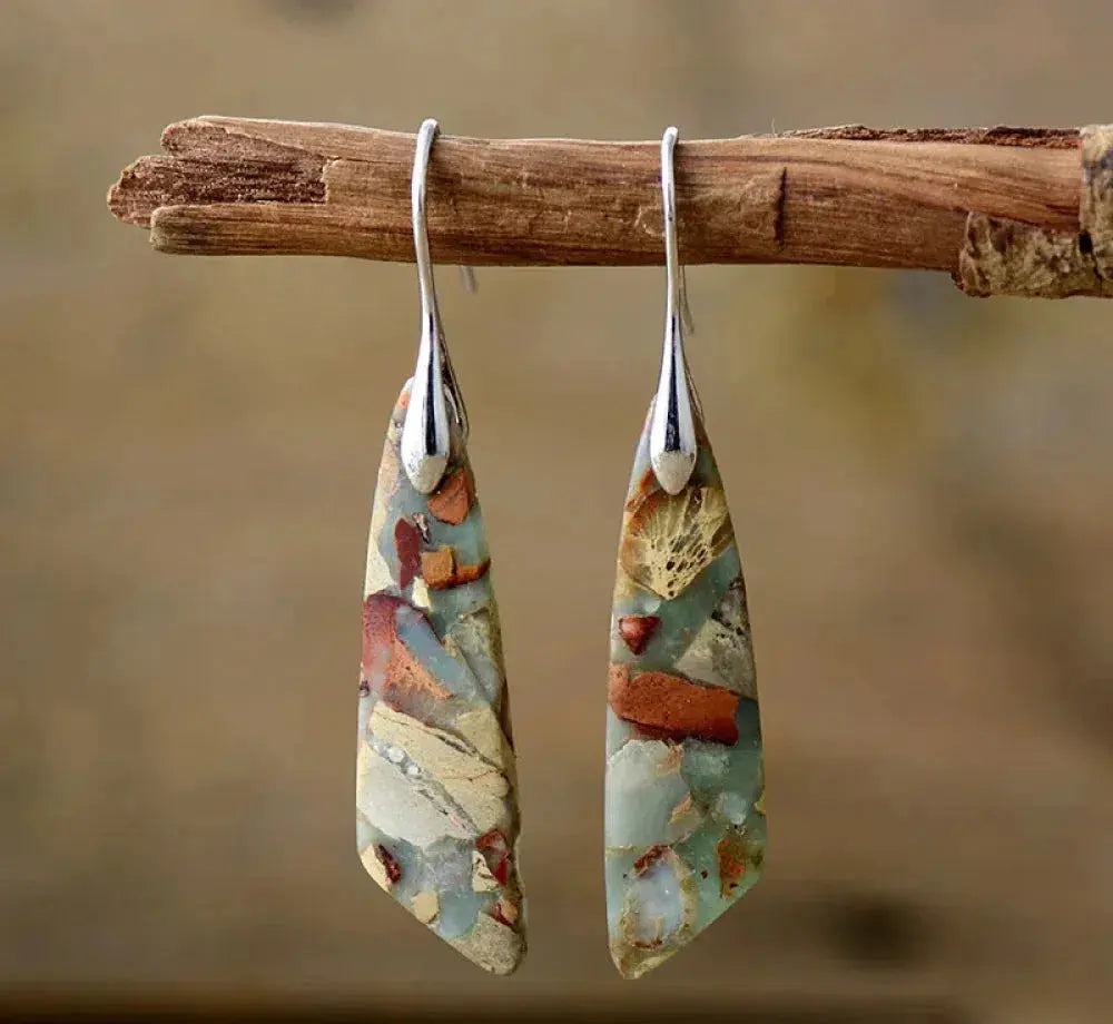 Pendientes largos vintage de piedras con estampado de piedras naturales